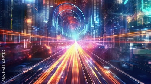 Futuristic High Speed Light Tail , speed communication concept, cyberspace futuristic image.