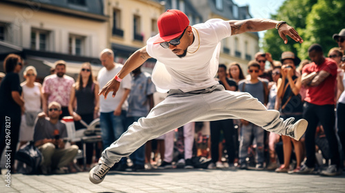B-Boys, dance battle in Paris. Breakdance, Olympic sport 2024. Generative Ai content photo