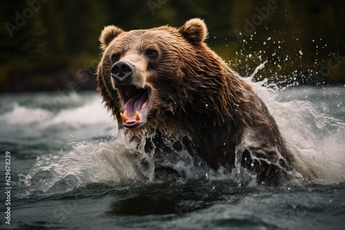 portrait of a brownbear in a river. photo