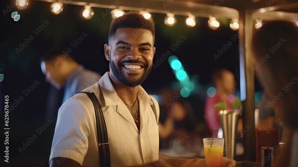 Smiling african man posing on camera during party Smiling african man posing on camera during party