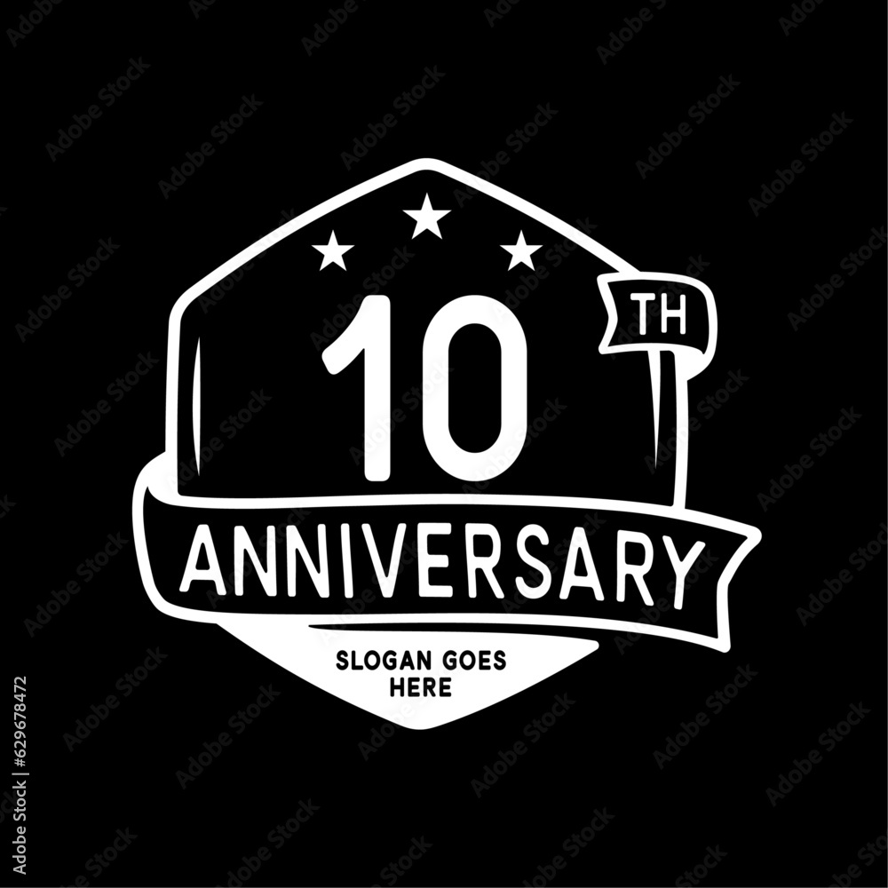 10 years anniversary celebration hexagon design template. 10th anniversary logo. Vector and illustration. 10 years anniversary celebration hexagon design template. 10th anniversary logo. Vector and illustration.