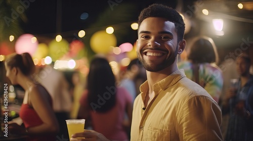 Smiling african man posing on camera during party
