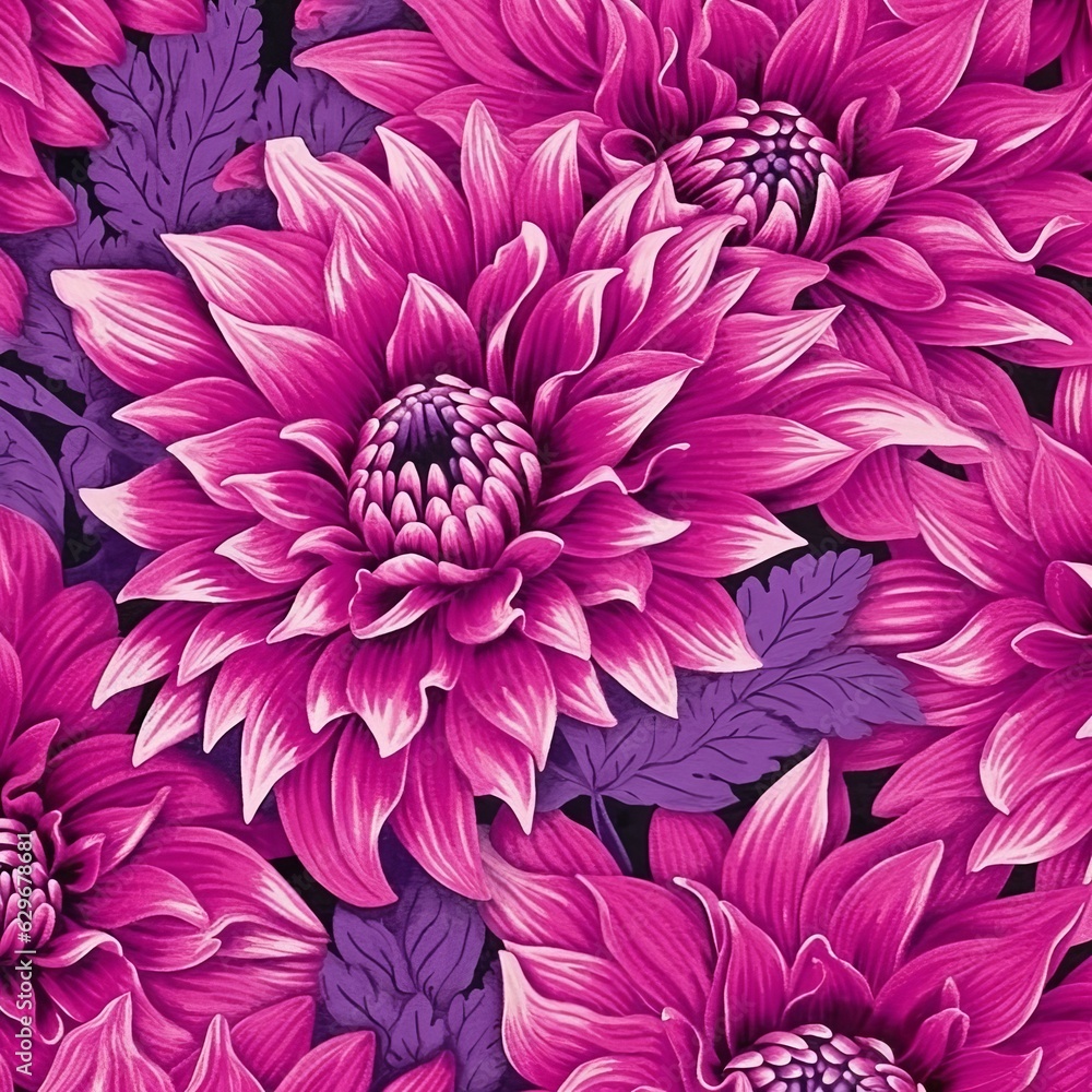 Flowers painted with patterns. Viva magenta pink color. Abstract pattern for decorating surfaces. Generative AI Flowers painted with patterns. Viva magenta pink color. Abstract pattern for decorating surfaces. Generative AI