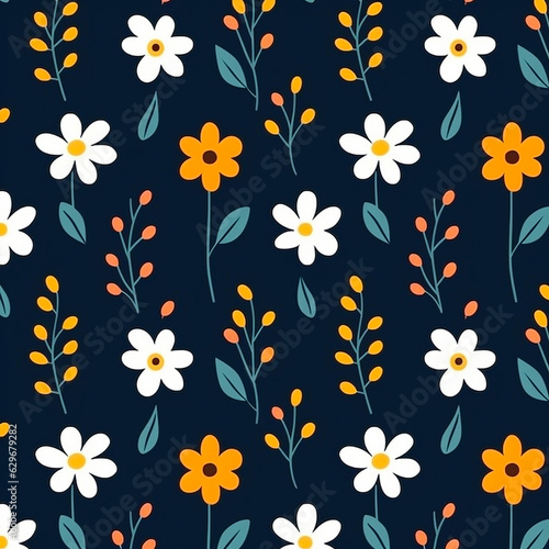 Seamless pattern with flowers. Generative AI.