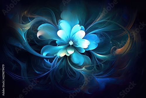 Luminous Blossom: Dark Blue Glowing Flower (Generative AI)