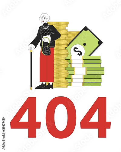 Pension savings error 404 flash message. Finance management. Empty state ui design. Page not found popup cartoon image. Vector flat illustration concept on white background
