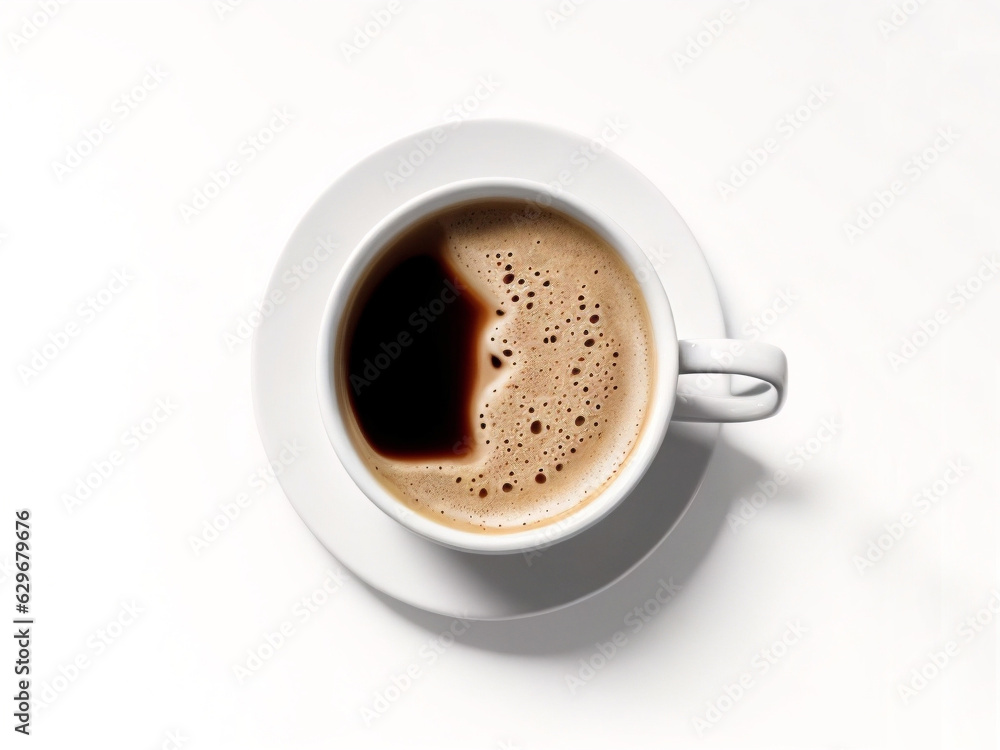 top view a cup of coffee isolated on white background top view a cup of coffee isolated on white background