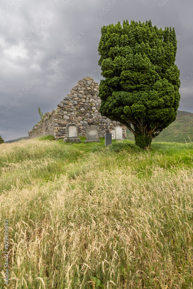 ruined Church of Kilchrist (Cill Chriosd) on the isle of Skye in Scotland, Great Britain