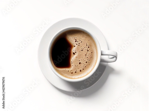 top view a cup of coffee isolated on white background
