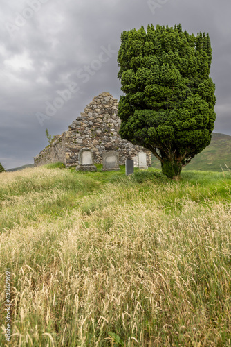 ruined Church of Kilchrist (Cill Chriosd) on the isle of Skye in Scotland, Great Britain  photo
