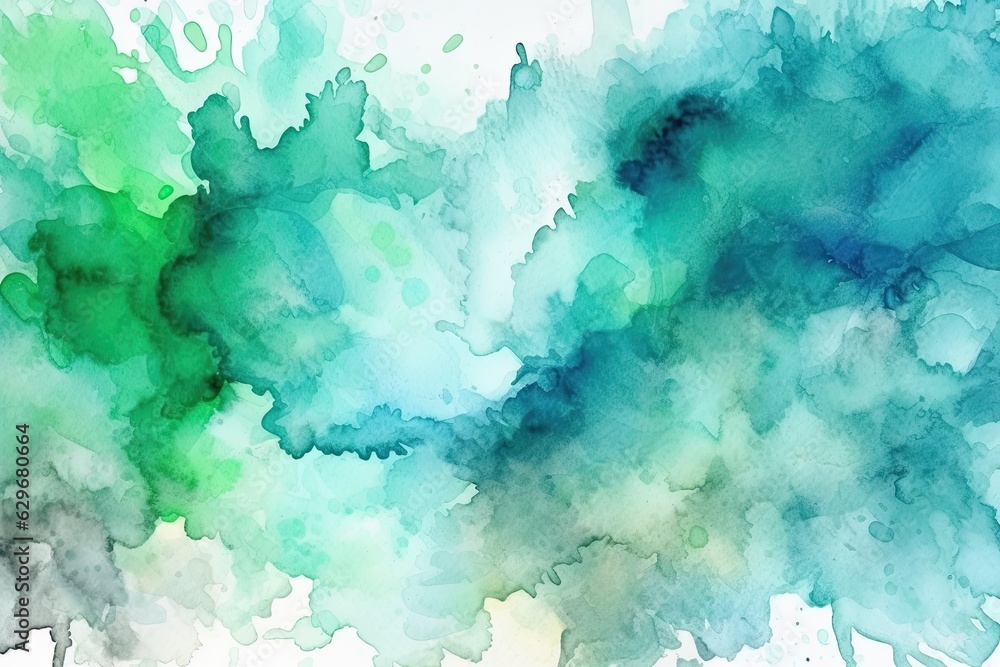 Tranquil Waters: Light Blue and Green Watercolor Canvas (Generative AI)