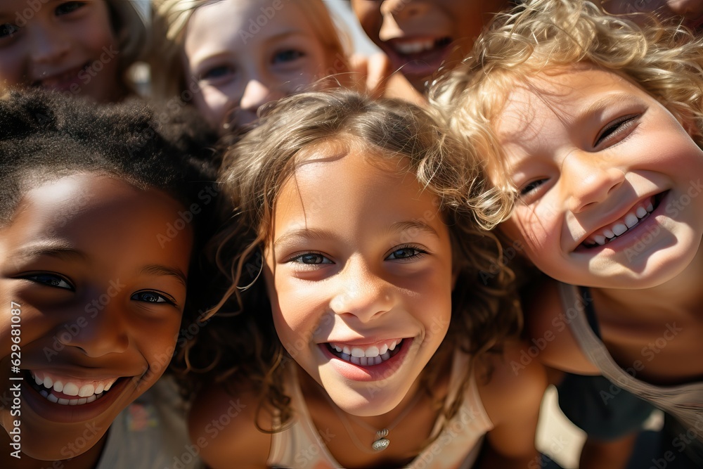 Close up of pre-teen friends in a park smiling to camera Close up of pre-teen friends in a park smiling to camera