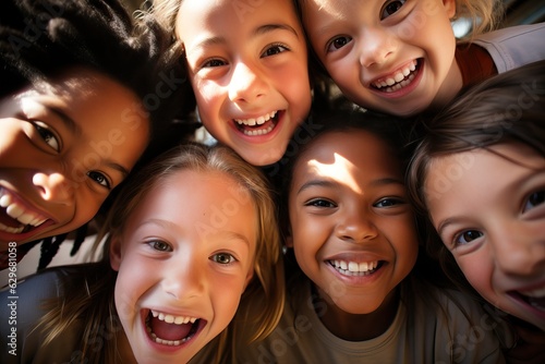 Fototapeta Naklejka Na Ścianę i Meble -  Close up of pre-teen friends in a park smiling to camera