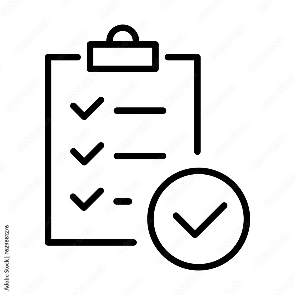 Black single approved checklist line icon, simple office data paper ...