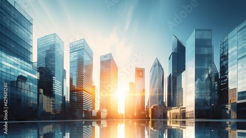 Low angle view of skyscrapers in the city, financial business district