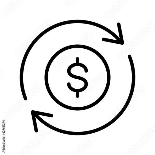 Black single financial transfer thin line icon, simple global investment arrows flat design pictogram, infographic vector for app logo web button ui ux interface elements isolated on white backgr