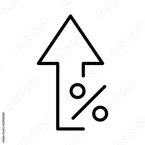 Black single percent rate up line icon, simple business flat design pictogram, infographic interface elements for app logo web website button ui ux isolated on white background