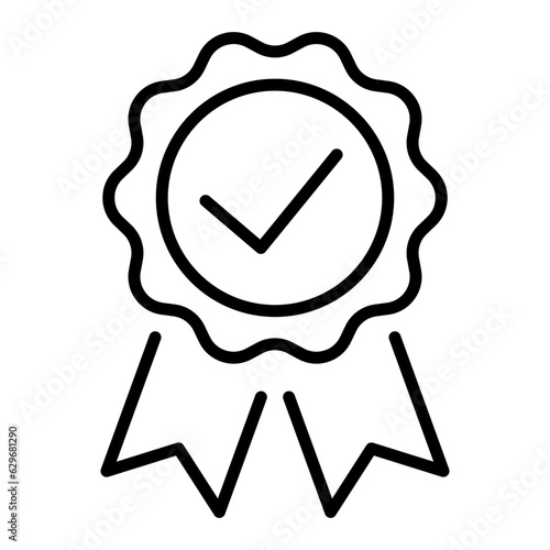 Black thin line approval medal badge icon, simple round recognition flat design vector, infographic vector for app logo web website button ui ux interface elements isolated on white background