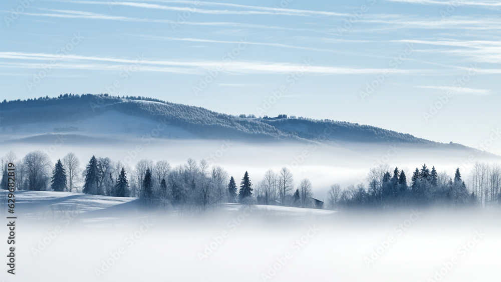 Beautiful winter landscape - foggy and beautiful weather