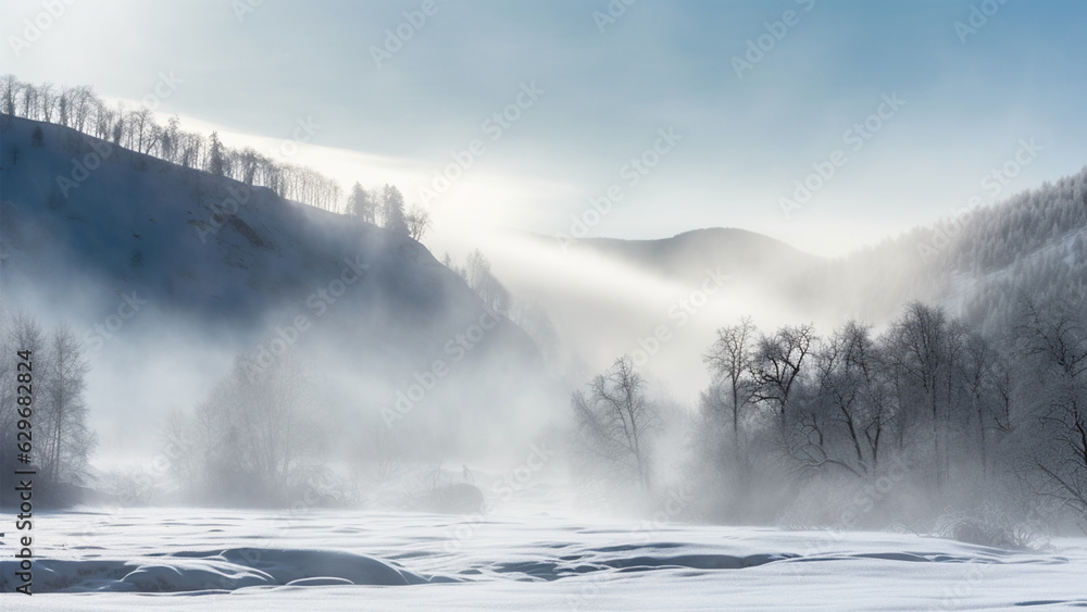 Beautiful winter landscape - foggy and beautiful weather
