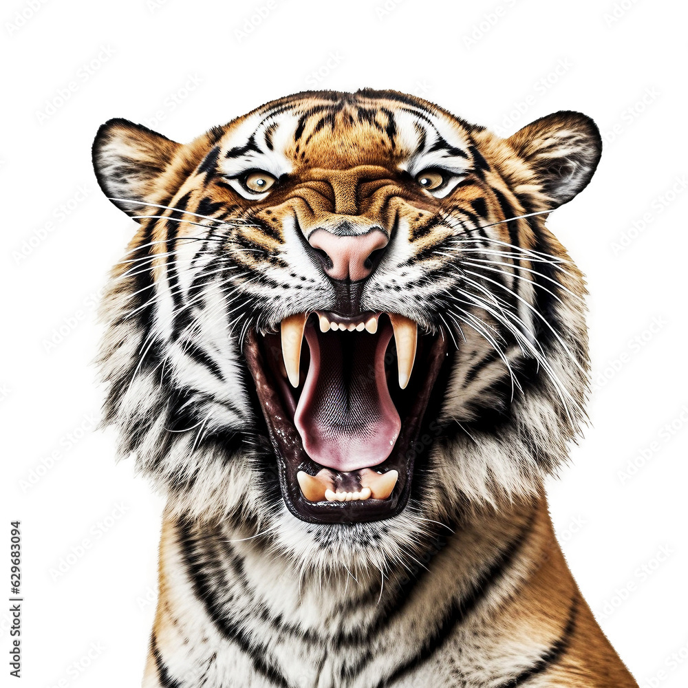 Fototapeta premium Roaring tiger isolated on transparent background
