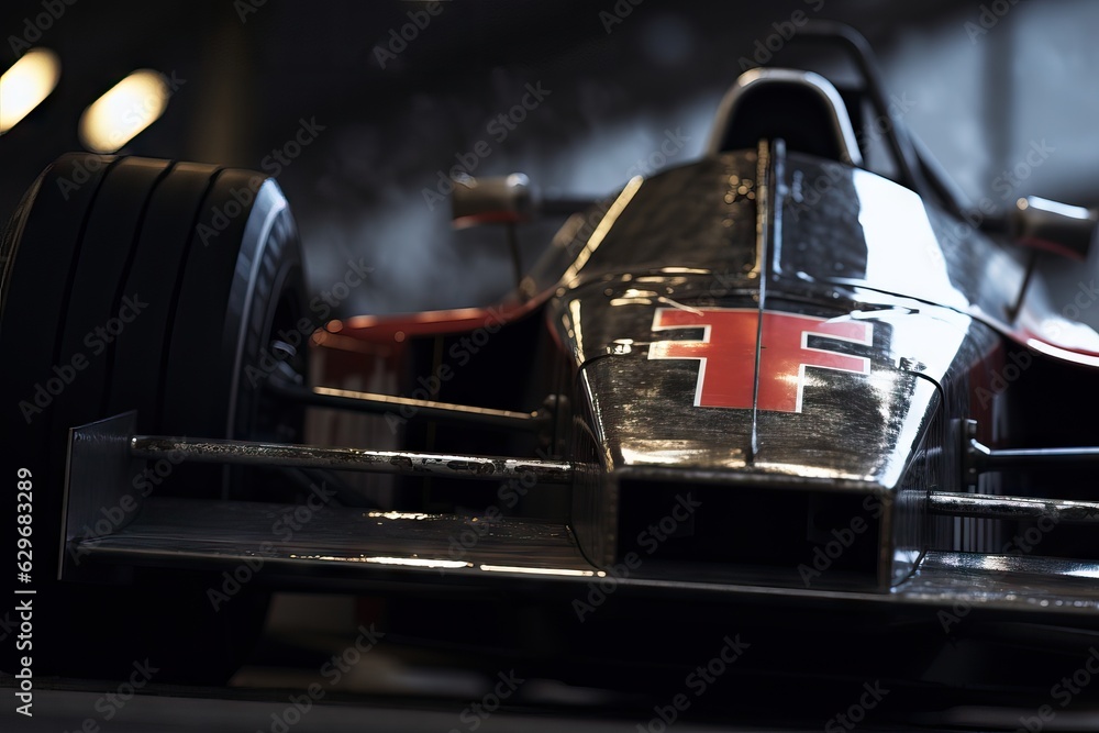 Cinematic formula one car on colorful tones,movie like scene,fast race track concept,pole position