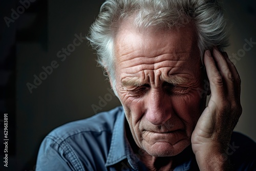 Senior man with suffering symptoms of Alzheimer disease