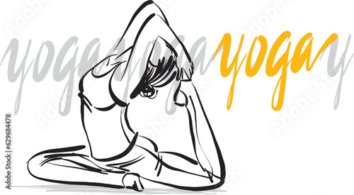 pretty woman 7 yoga workout fitness pose relaxing lettering vector illustration