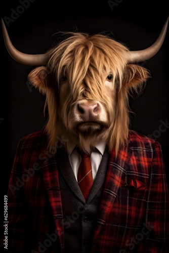 Dapper Highland Cow: The Stylish Tartan Suit Wearing Bovine