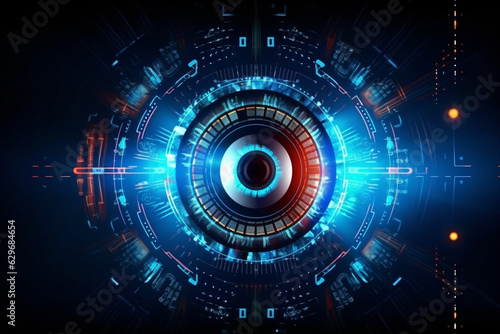 Lines and dots. Futuristic Sci-Fi glowing HUD element. Abstract hi-tech background. Head-up display interface. Virtual reality technology innovation screen. Circle engineer hologram
