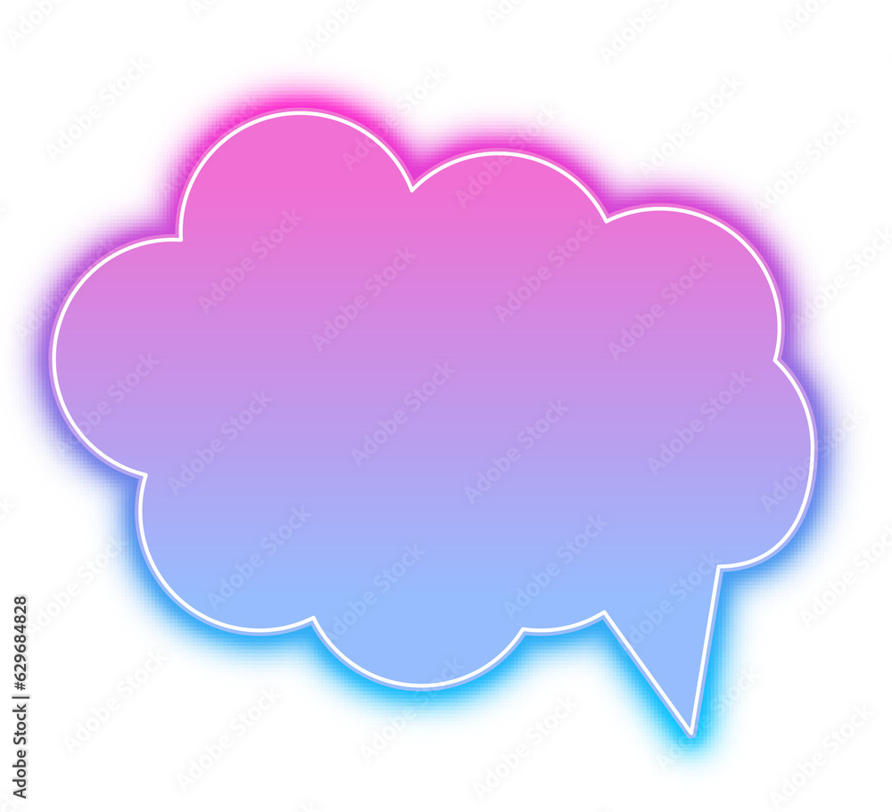 Transparent neon speech bubble quote icon. Talk bubble cloud speech element in purple and blue.