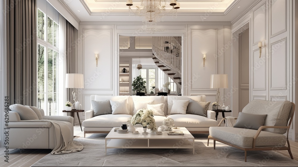 interior living modern classic style rendering, generative ai