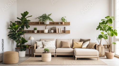 interior design living room potted plants, generative ai