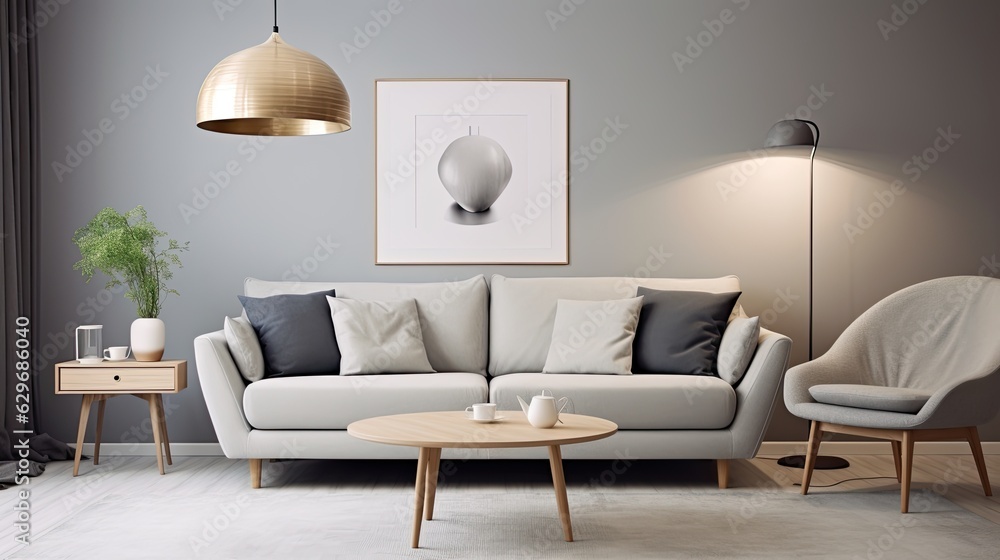 modern living room sofa lamp scandinavian, generative ai modern living room sofa lamp scandinavian, generative ai