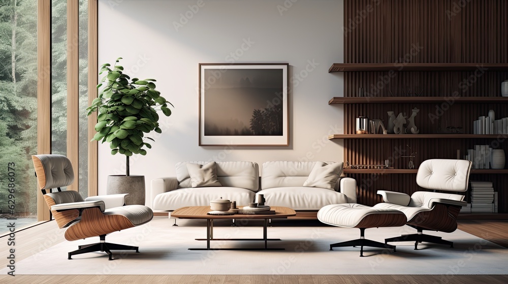 modern mid century minimalist interior living room, generative ai modern mid century minimalist interior living room, generative ai
