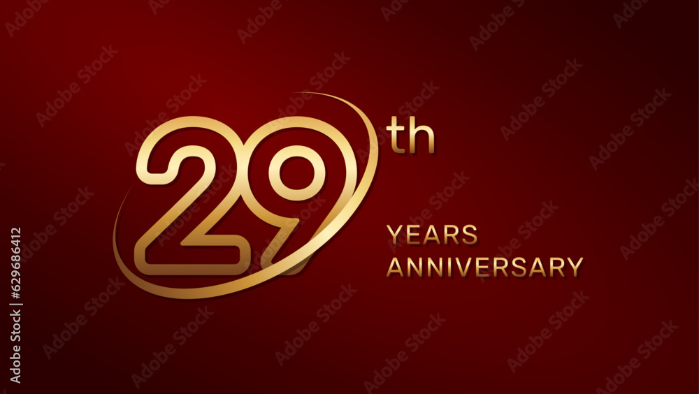 29th anniversary logo design in gold color isolated on a red background, logo vector illustration 29th anniversary logo design in gold color isolated on a red background, logo vector illustration