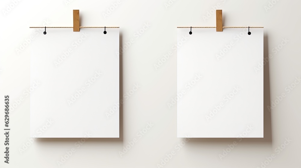two simple posters hanging on white, generative ai two simple posters hanging on white, generative ai