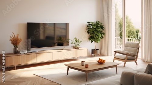 tv cabinet scandinavian decor living room, generative ai