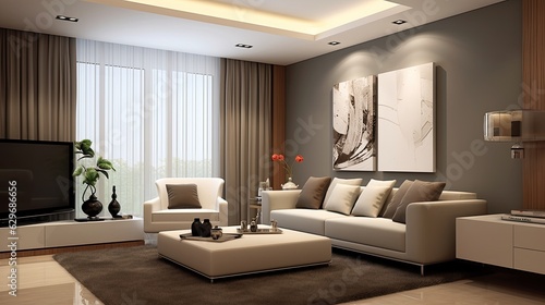 two tone color wall background modern living room  generative ai