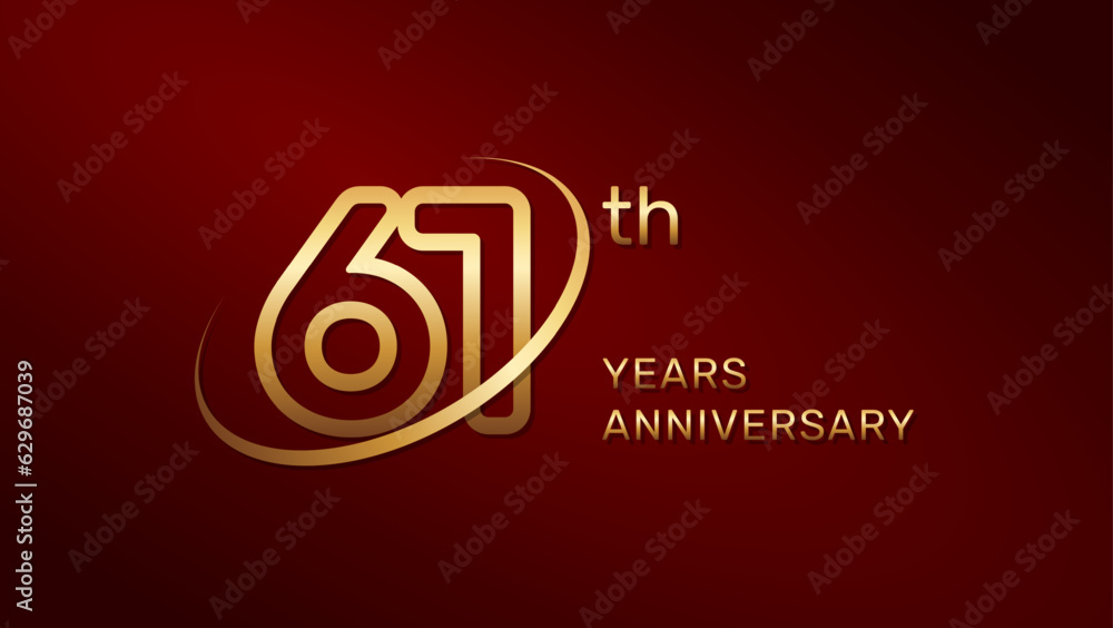 61th anniversary logo design in gold color isolated on a red background, logo vector illustration 61th anniversary logo design in gold color isolated on a red background, logo vector illustration