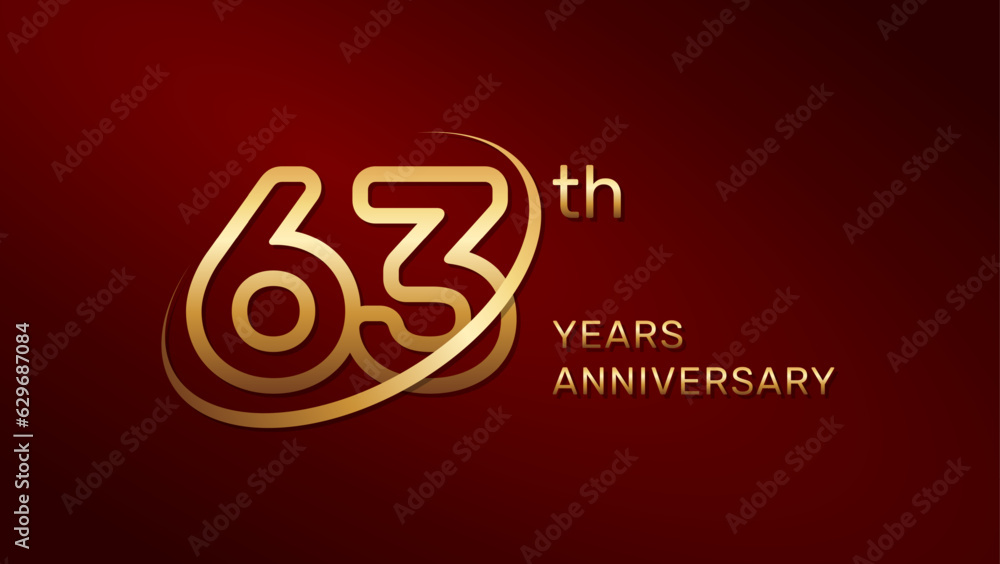 63th anniversary logo design in gold color isolated on a red background, logo vector illustration 63th anniversary logo design in gold color isolated on a red background, logo vector illustration