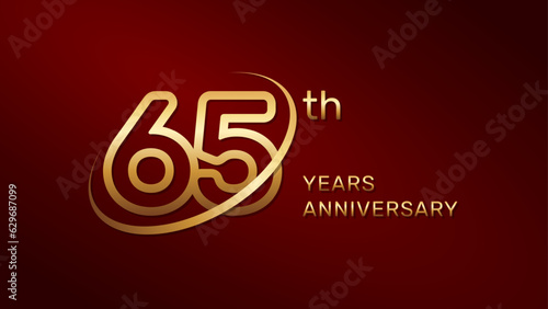 65th anniversary logo design in gold color isolated on a red background, logo vector illustration