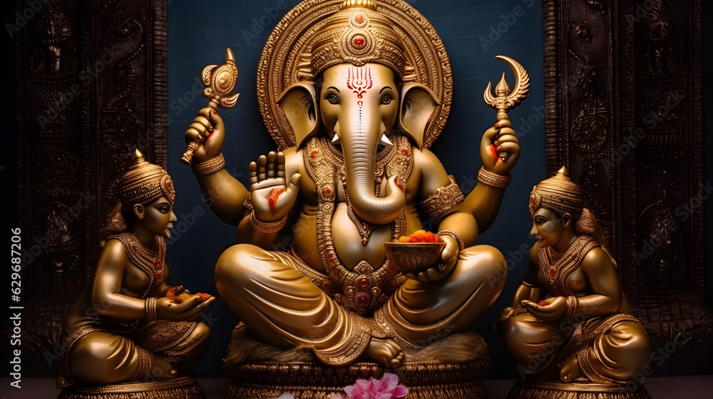 the ganeshas are pictured in their sitting pose, with gold plated hands & arms. beautiful G32
