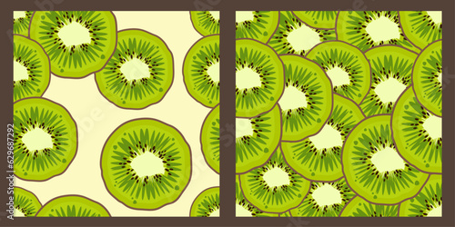 Set of kiwi fruit pattern. Modern Fresh bright design of exotic fruits on white background. Ripe juicy green fruits. Vector illustration for wallpapers,textile, web, notebooks, case, wrapping paper