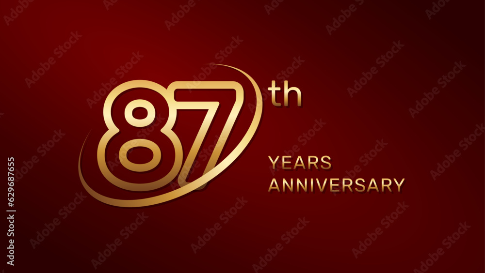 87th anniversary logo design in gold color isolated on a red background, logo vector illustration 87th anniversary logo design in gold color isolated on a red background, logo vector illustration