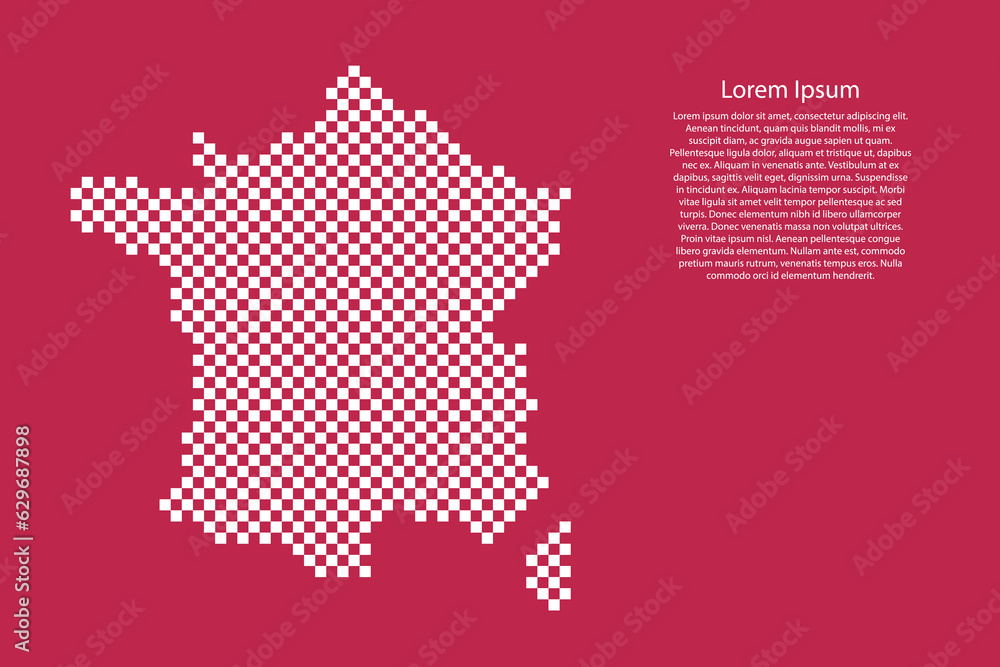 France map country from checkered white square grid pattern on red viva magenta background