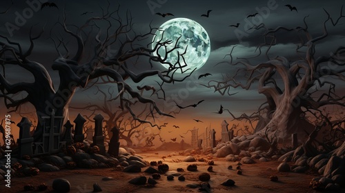 Fényképezés Halloween Grave Tree Background 3d render Generative AI