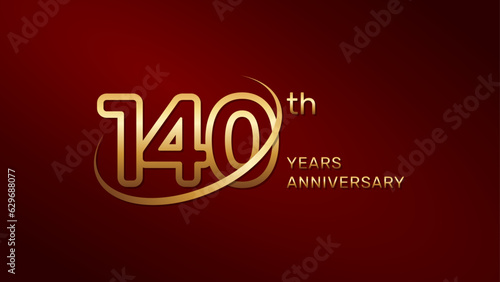 140th anniversary logo design in gold color isolated on a red background  logo vector illustration
