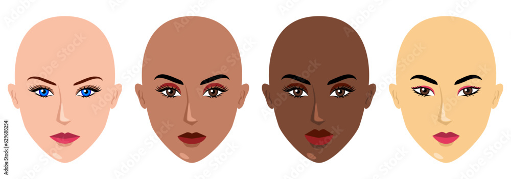 Simple flat vector illustration of beautiful women faces of various races Simple flat vector illustration of beautiful women faces of various races