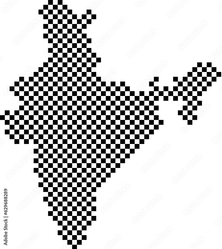 India map country from checkered black and white square grid pattern